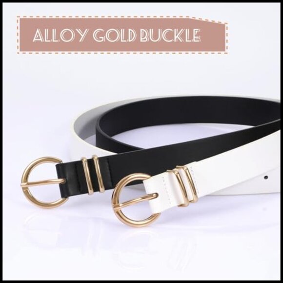 Faux Leather Belt with Gold Buckle for Jeans Dresses
